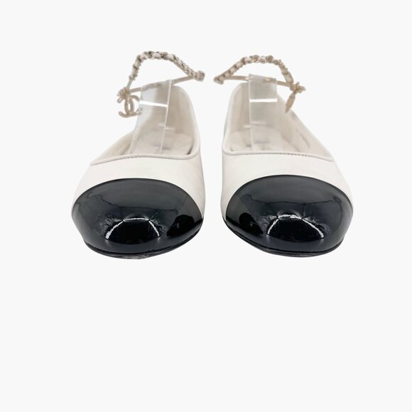 Chanel CC Camellia Ankle Chain White Cap Toe Ballet Flats Size 37.5 US 6.5-7 - Picture 5 of 15